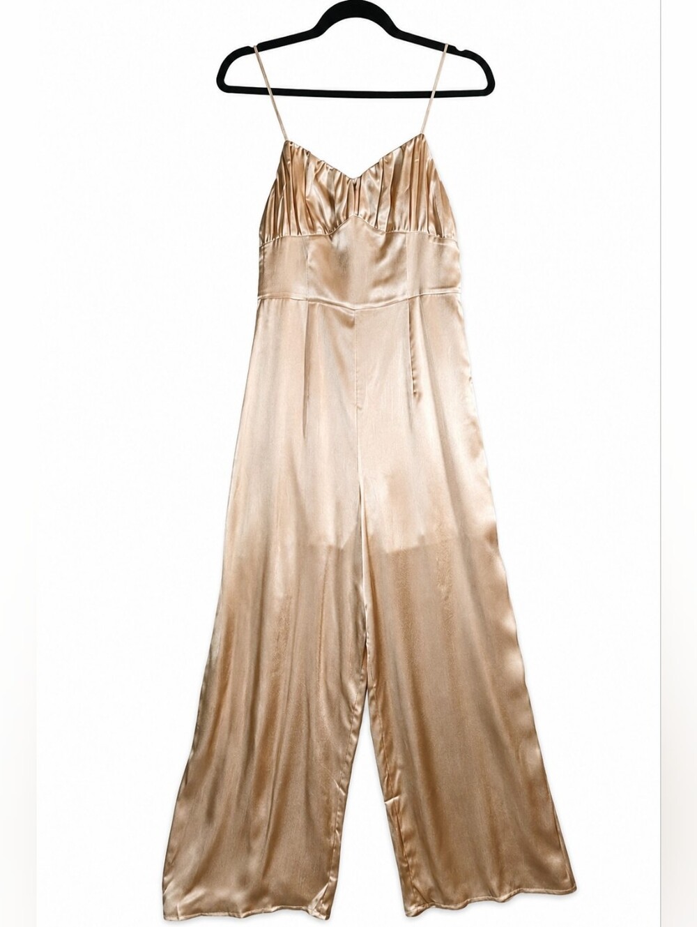 Satin Wide-Leg‎ Jumpsuit in Champagne